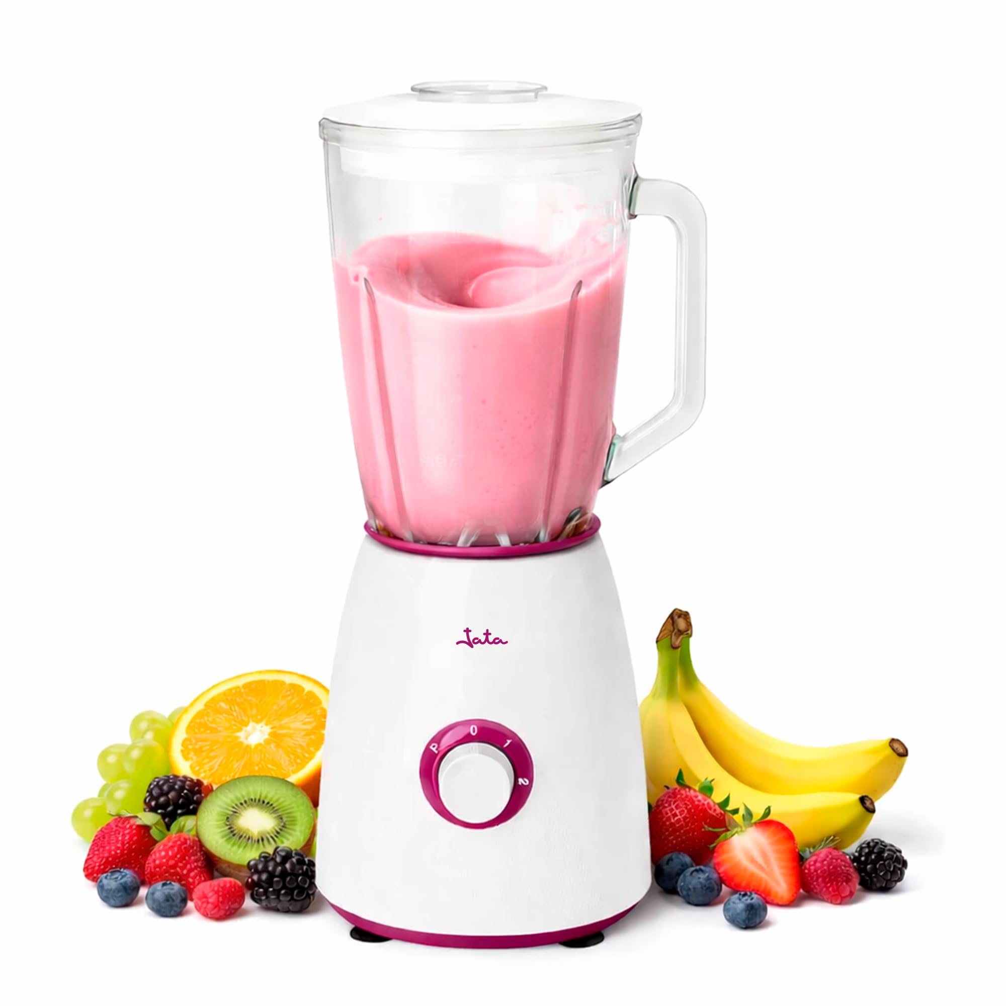 Jata, BT265, Batidora de Vaso 1300 w, 4 Cuchilla dentada de acero inoxidable, 2 velocidades y Pulse, Jarra desmontable, Pica hielo, Blanco, Capacidad 1,5 l