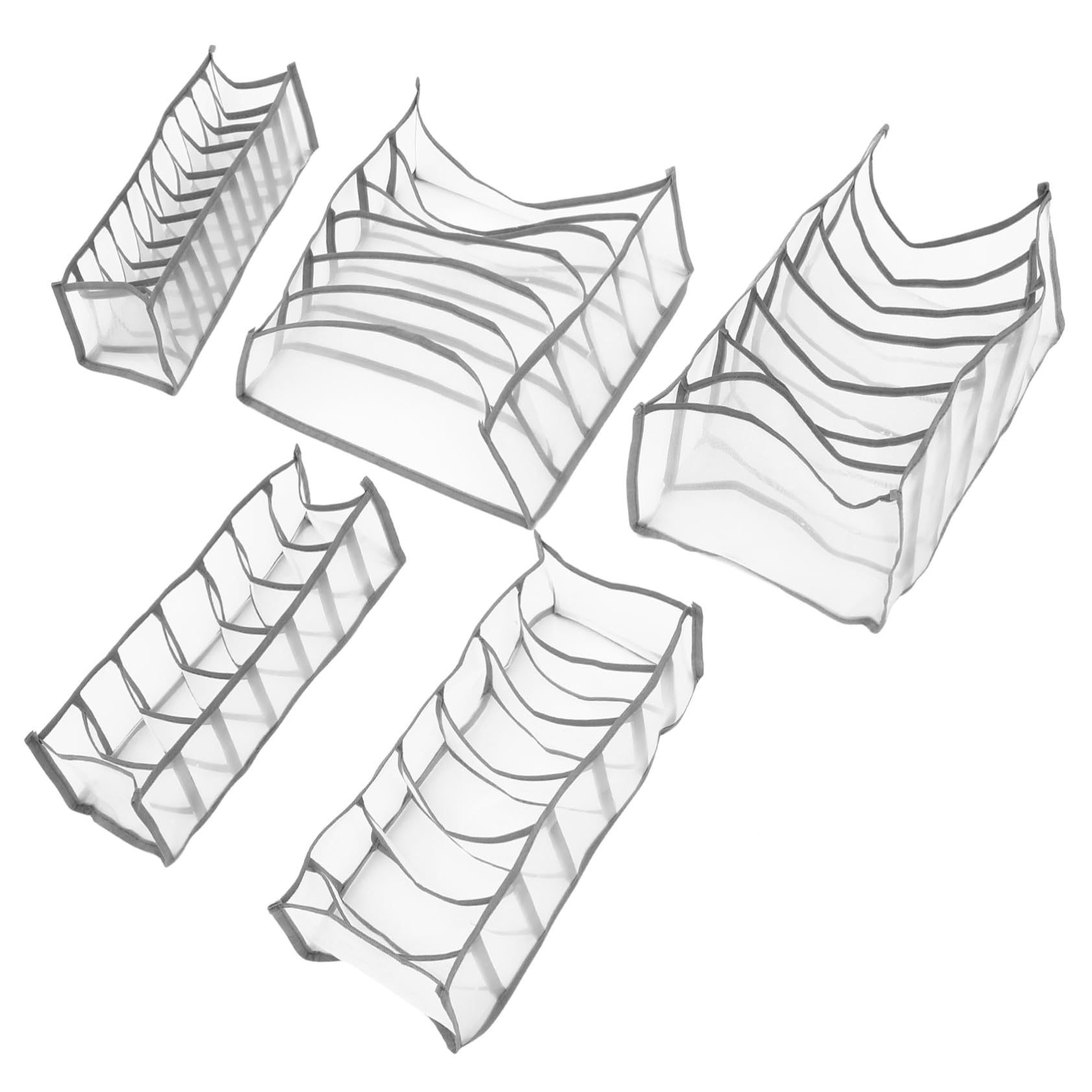 Sosoport 5Pcs Underwear Organizer Multi Storage for Socks Bras Jeans Easy Access Clothing Storage Bins Space Saving Closet Grey