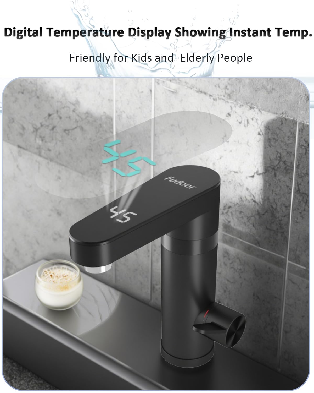 Rubinetto dlettrico, miscelatore elettrico caldo e freddo con display digitale, rubinetto da 3300 W con scaldabagno istantaneo Rubinetto elettrico per lavandino (nero)