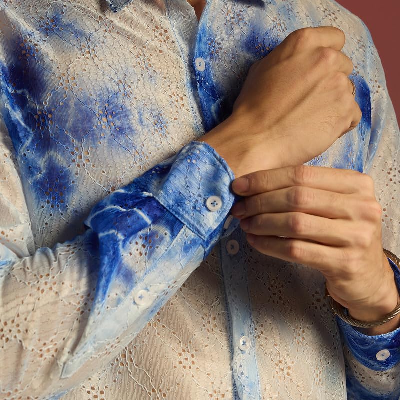 Image of CAHOOT Men's Foliage Strokes Shirt for Casual Wear | Spread Collar | Long Sleeve | Button Closure | Shirt Crafted with Comfort Fit for Everyday Wear