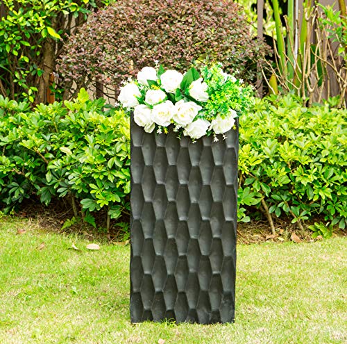 Kante 8.3" X 8.3" X 19.7" Square Concrete Retro Tall Lightweight Rectangle Outdoor Planter Pots With Drainage For Patio Deck Livingroom Burnished Black #TOP1