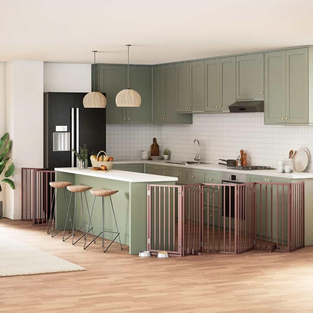 vidaXL Puerta de Perros Plegable 15 Paneles Madera álamo marrón 750 cm