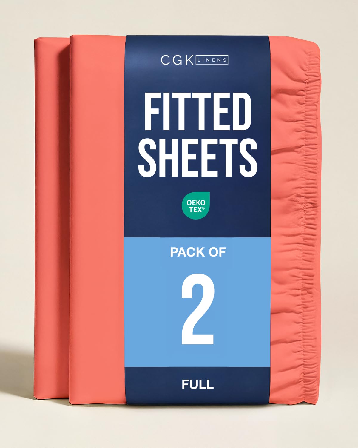 Full Fitted Sheet - Pack of 2 Single Fitted Bottom Sheet Only - Coral