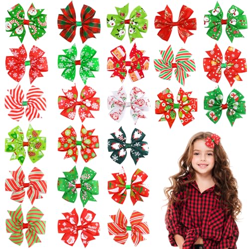 DULEFUN 24pcs Christmas Hair Clips for Girls, Xmas Hair Bows Hairpins Barrettes Xmas Hair Accessories for Kids New Year Christmas Party Favors