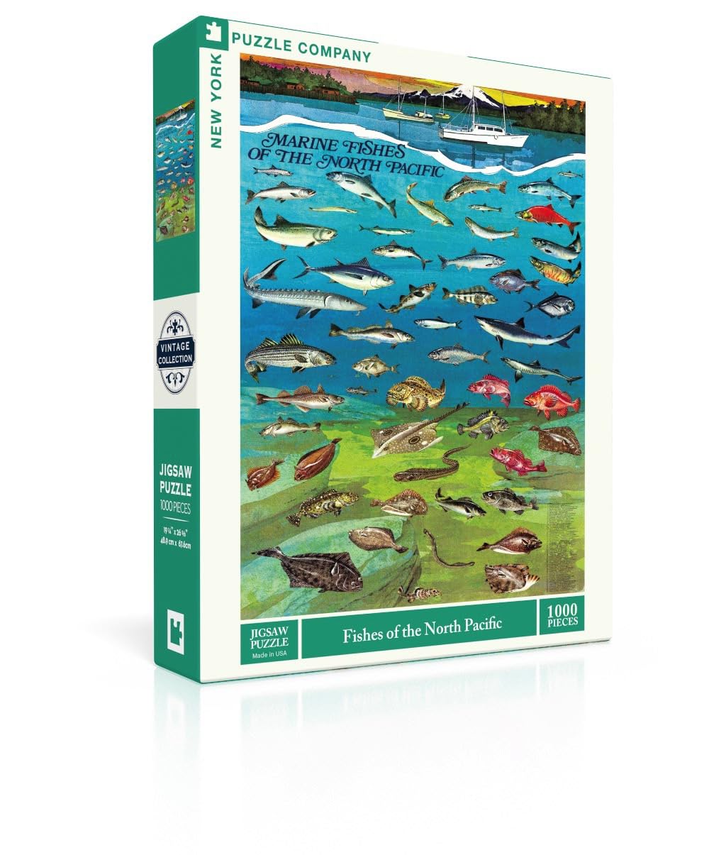 New York Puzzle Company - Vintage Images Poissons du Pacifique Nord - Puzzle 1000 pièces
