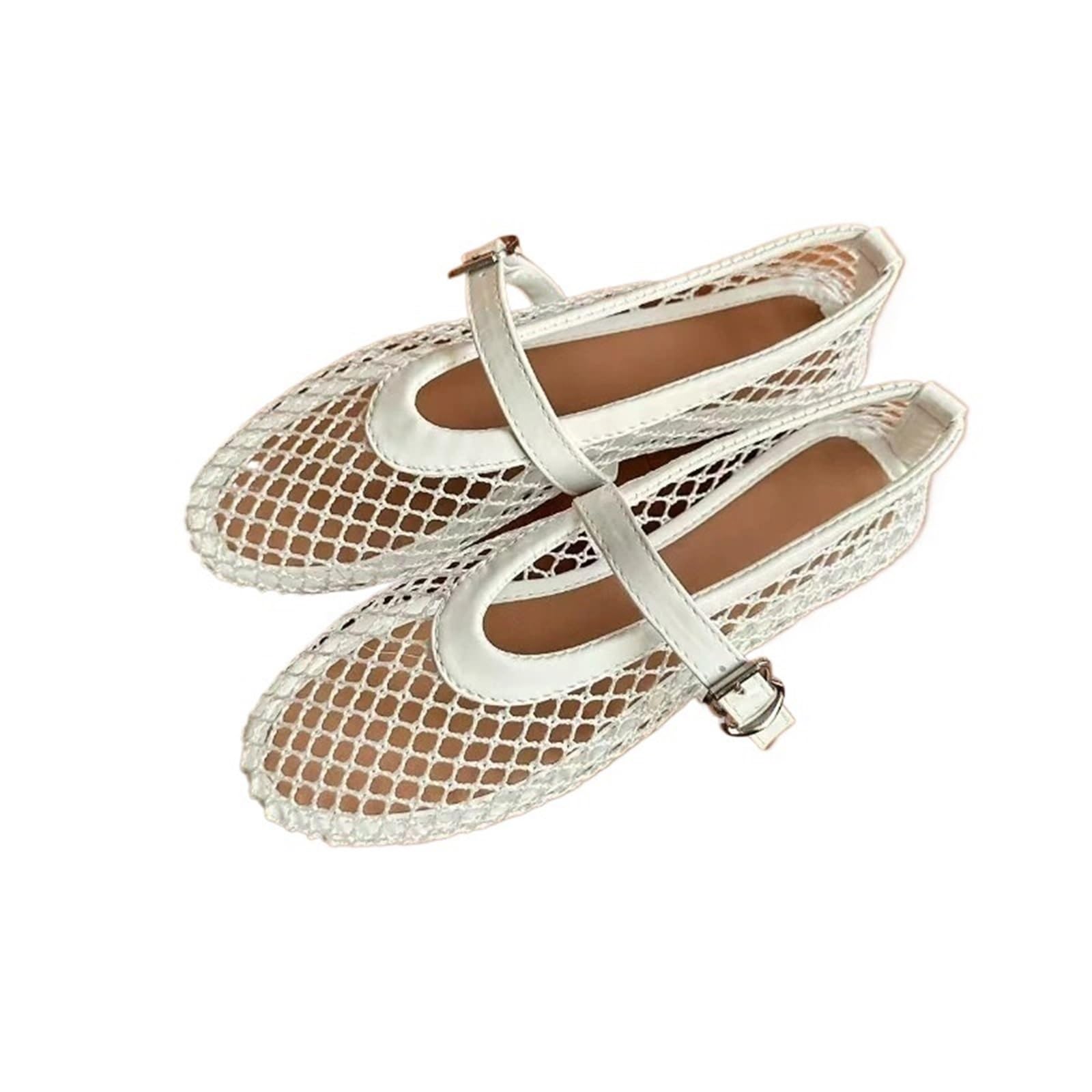 Ballerinas Damenschuhe Aushöhlen Atmungsaktives Mesh Flache Sohle Sandalen Sommer Cool Niedriger Absatz Für Damen