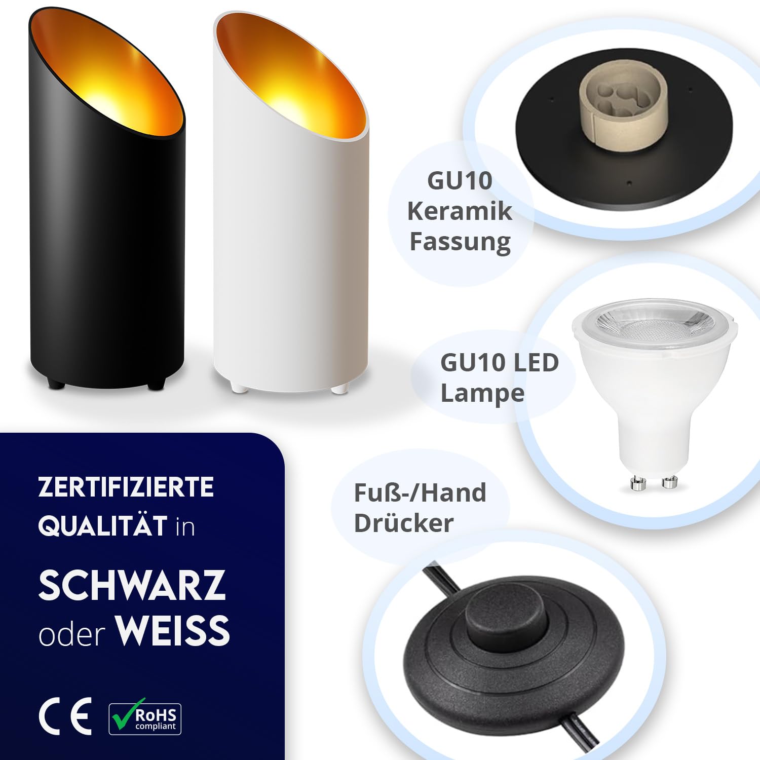LED Uplight Spot (2 pezzi) nero, 6 W, faretto da terra per illuminazione indiretta, lampada da terra con lampadina GU10 230 V, luce calda da 2700 Kelvin