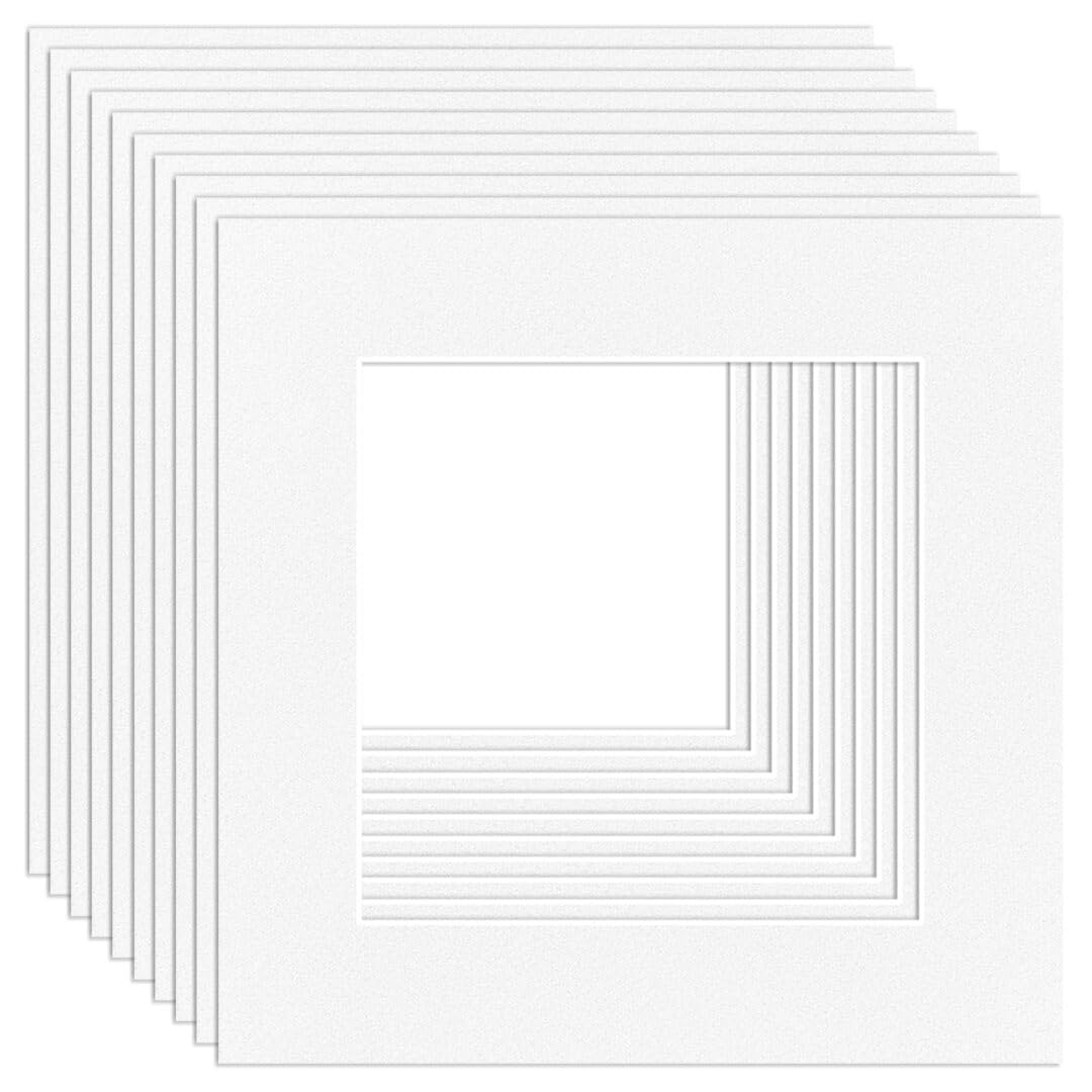 Procut Global 6x6" White Picture Mounts Board to Fit 4x4" Aperture Size - Photo Mount Card Ideal for Prints, Artwork, Crafts & Certificates - Sizes & Colors Available - Pack of 10 โ image 1