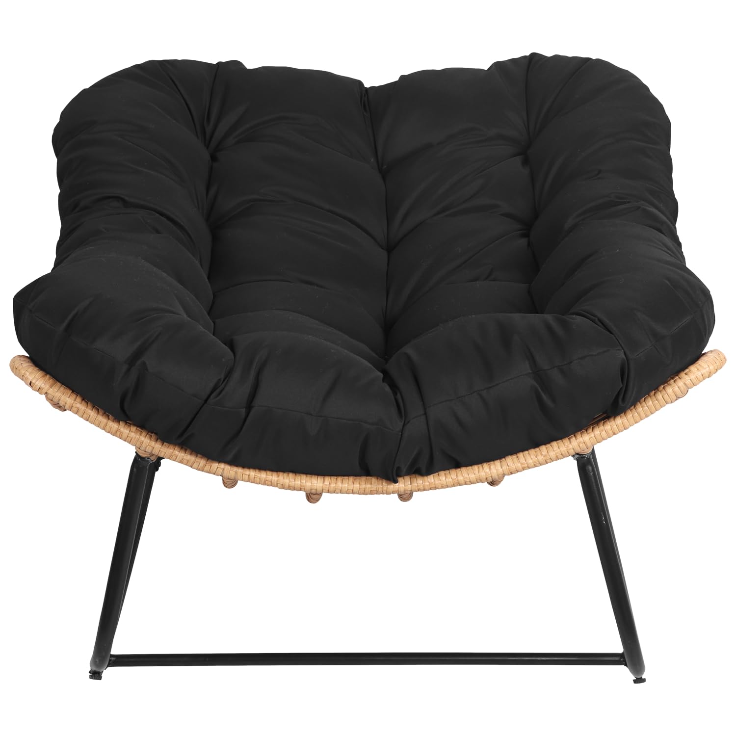 Happy Garden Mecedora de Mimbre sintético para Exterior con cojín Negro - Resistente a la Intemperie - Cómoda y Elegante - Cinta