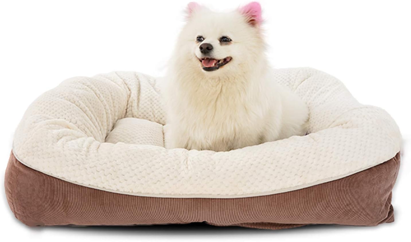 Laifug Dog Bed Cat Bed Faux Fur Plush Donut,Machine Washable,Non-Slip Bottom,Multiple Sizes (Large(35''x27''x9''), Brown)