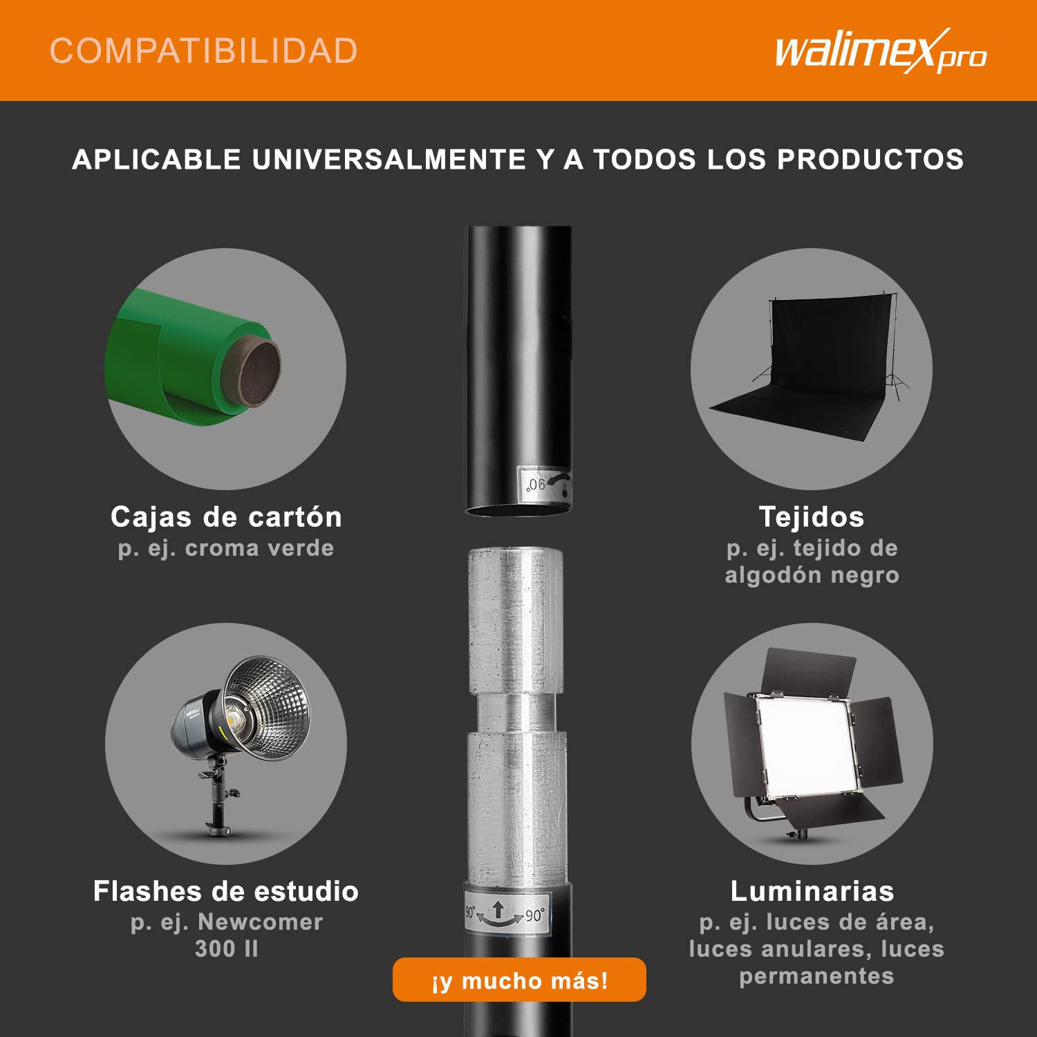 Walimex pro telescopio sistema de fondo L 120-307 cm - sistema de fondo fotográfico estable para estudio y móvil, para fotografía, vídeo y pantalla verde, altura 102-256 cm