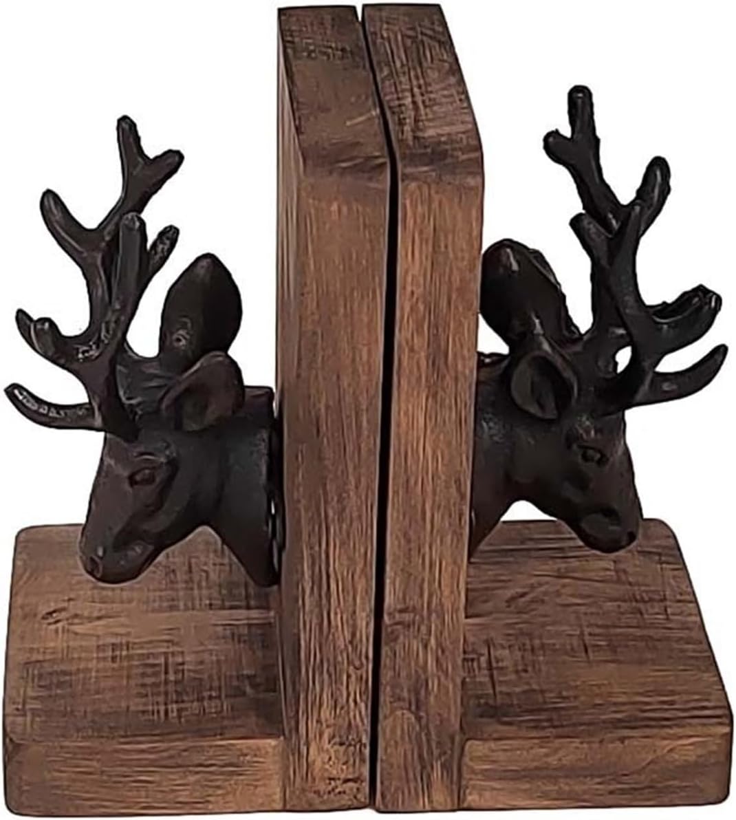 棚用ブックエンド 装飾 アメリカンカントリー鋳鉄鹿ヘッド無垢材ブック