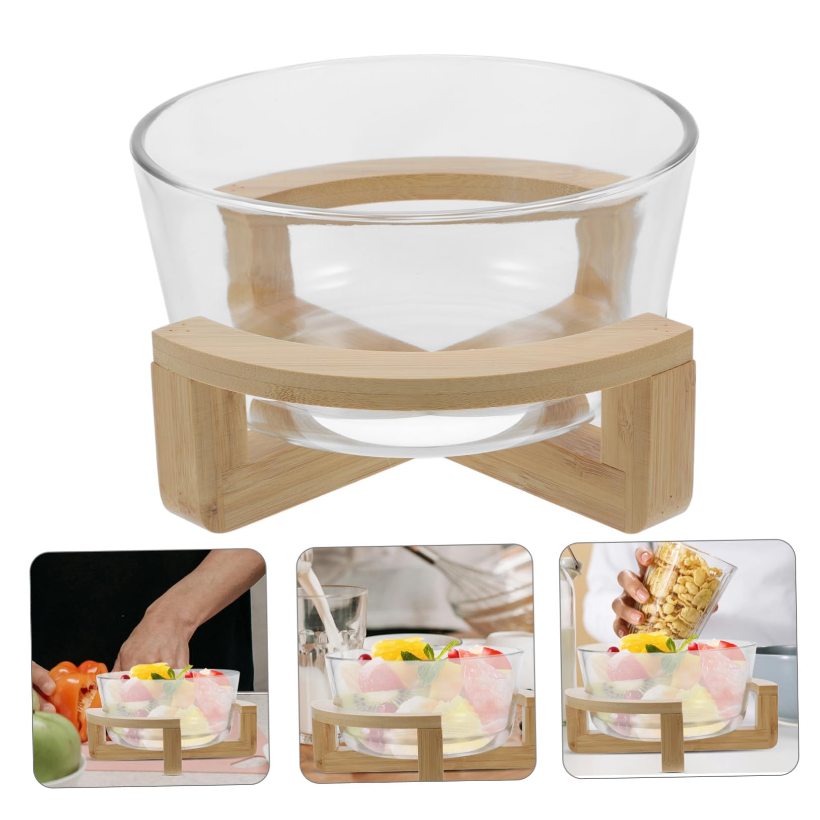 Glassalatschüssel mit Holzsockel Hitzebeständige 1500ml, Mottoparty