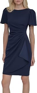 DKNY Women's Ruched Side V-Neck Short Sleeve Dress