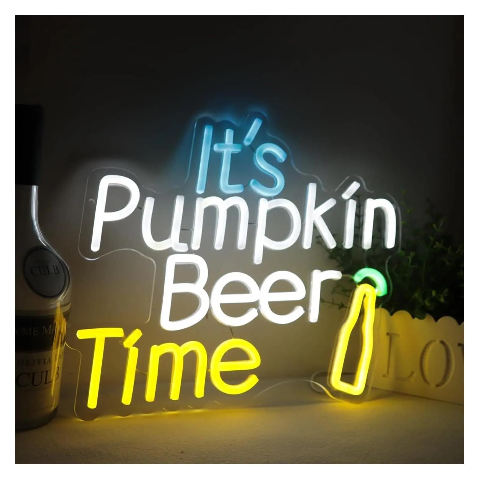 LEMST Sign Lamp It's Pumpkin Beer Time Neon Light for Home Bars, Fall Decor 33x35.56cm