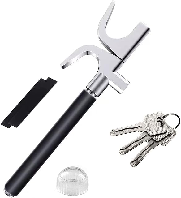 Steering Wheel Lock, Car Lock Steering Wheel, Vehicle Anti Theft Lock with 3 Keys, Adjustable Double Hooks Heavy Duty Safety Hammer, Handy Tool Breaking Windows for Van/SUV/Auto/Truck Black
