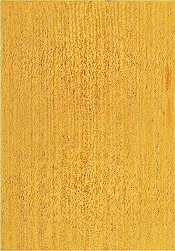 Image of Unique Loom Braided Jute Collection Area Rug - Dhaka (7' 1 inch x 10' Rectangle, Yellow)