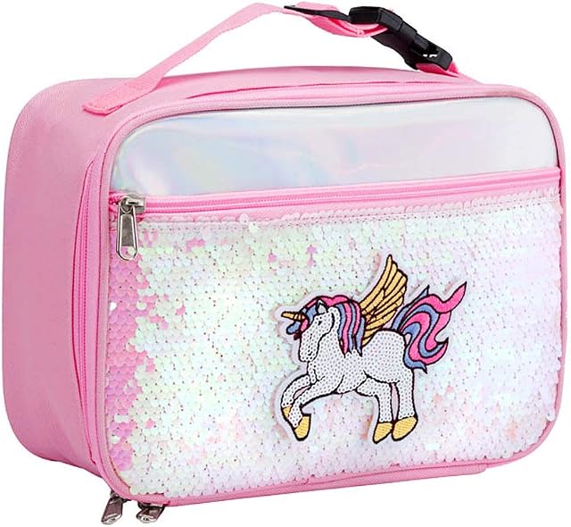 Lunch Bag for Kids, Unicorn Insulated Lunch Box Snack Box with Strap for Girls, Child Thermal Tote Cooler Bag Portable Leak Proof for School Picnic Outdoor or Work,Pink