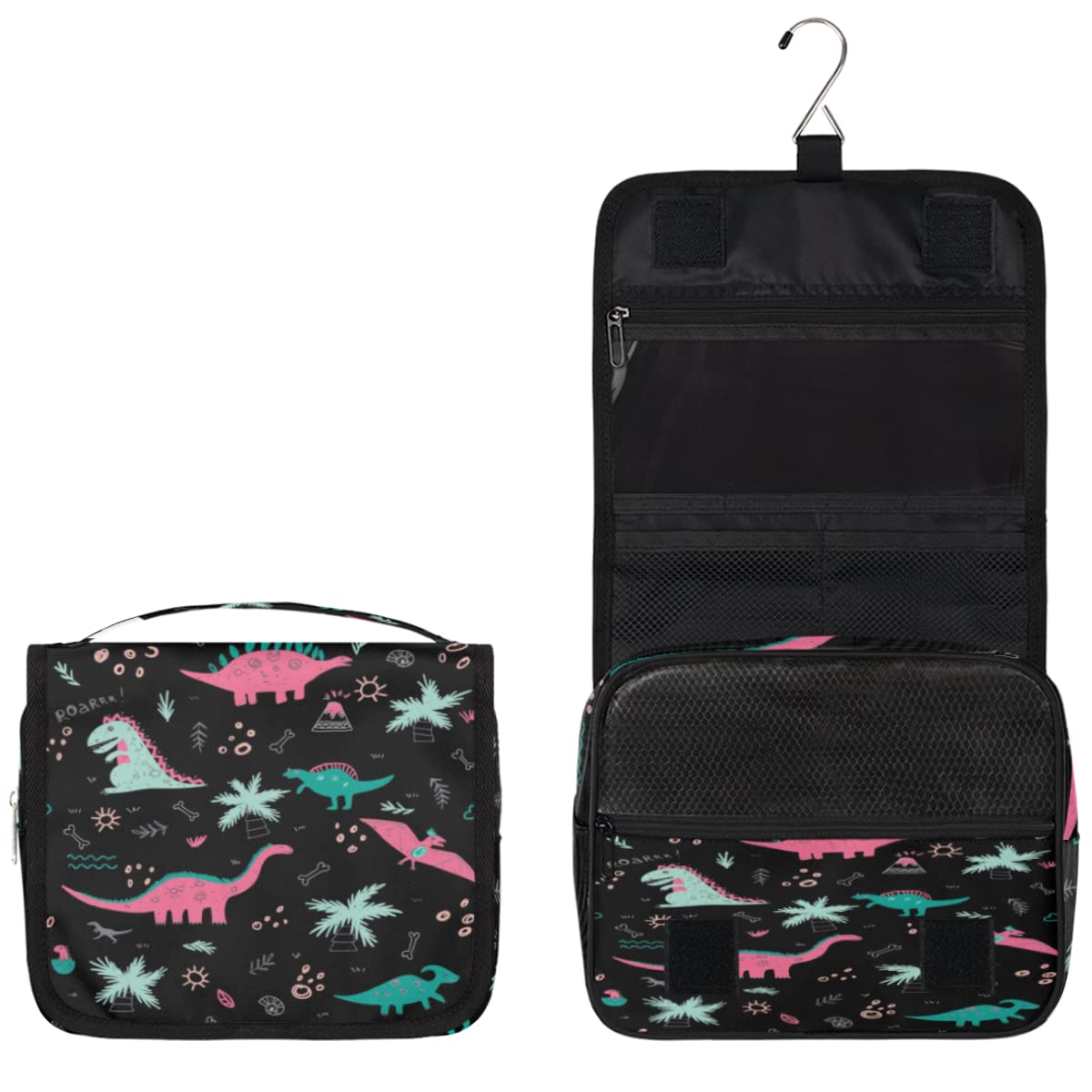 Podróżna kosmetyczka z dinozaurem zabawny dinozaur torba do mycia torba unisex wiszące przybory toaletowe kosmetyczny organizer do makijażu, wielobarwny, Jeden rozmiar