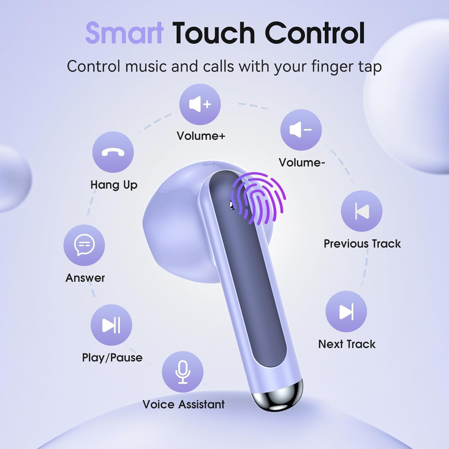 Ecouteurs Bluetooth sans fil, Écouteur Bluetooth 5.3 Hifi stéréo, Écouteurs sans fil ENC avec 4 Mics, Casque Bluetooth avec 42 heures d'écoute, Oreillette Bluetooth Sports IP7 étanche, Violet