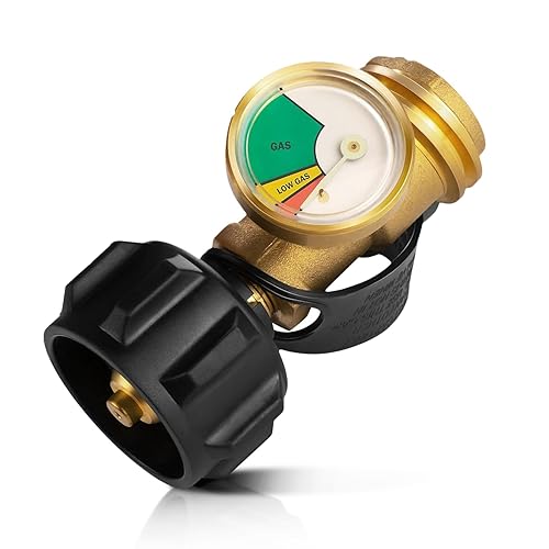 BESTFIRE Indicador de nivel de tanque de propano, medidor de presión de gas universal para tanque LP de 5 a 40 libras, detector de fugas con QCC1