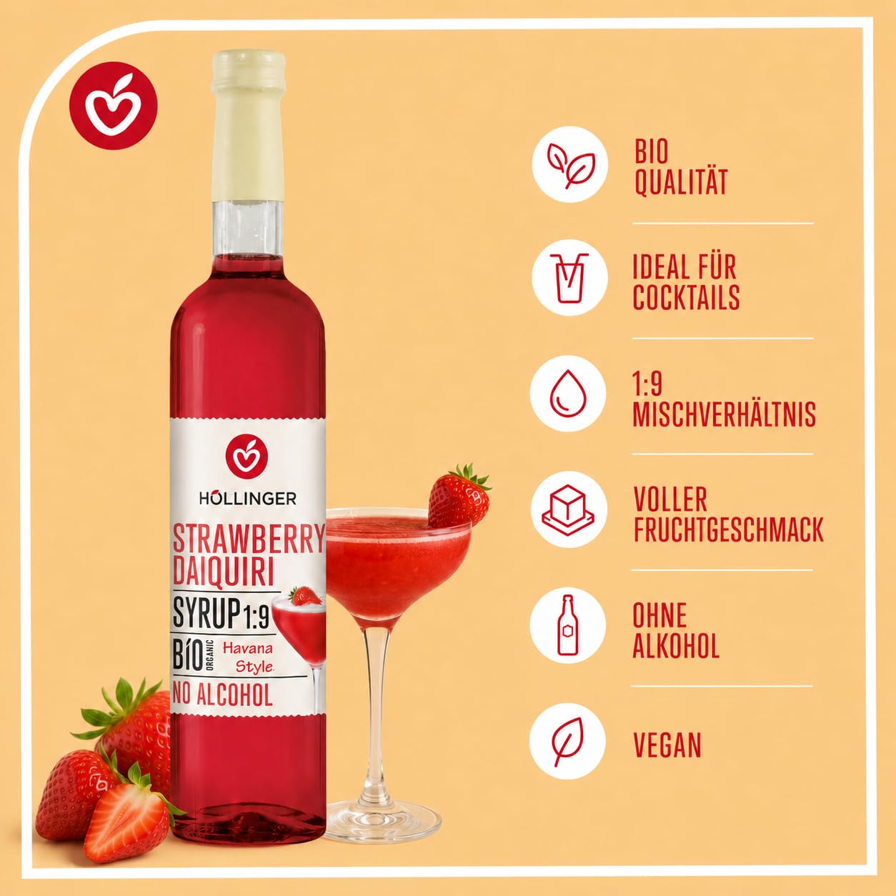 Höllinger Bio Cocktail Party Mixbox alkoholfrei, 6 Sorten Sirup in Glasflaschen, Mojito, Aperitivo, Limoncello, Bellini, Berry Royale & Strawberry Daiquiri, vegan, 6 x 0,5 l