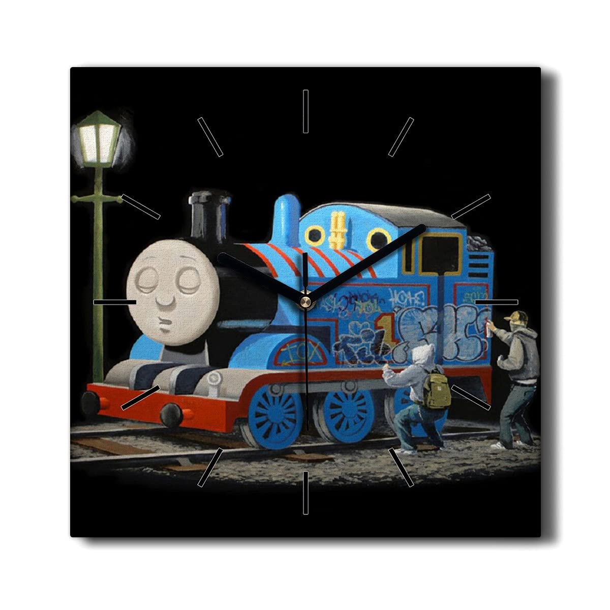 Horloge sur toile 30x30cm Banksy Locomotive pour la décoration murale du salon