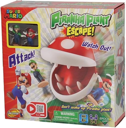 EPOCH Games - Super Mario Piranha Plant Escape Tabletop Game | Tiptoe past the chomping plant to escape - press-your-luck turns with jump-scare giggles for all players, Ages 4+