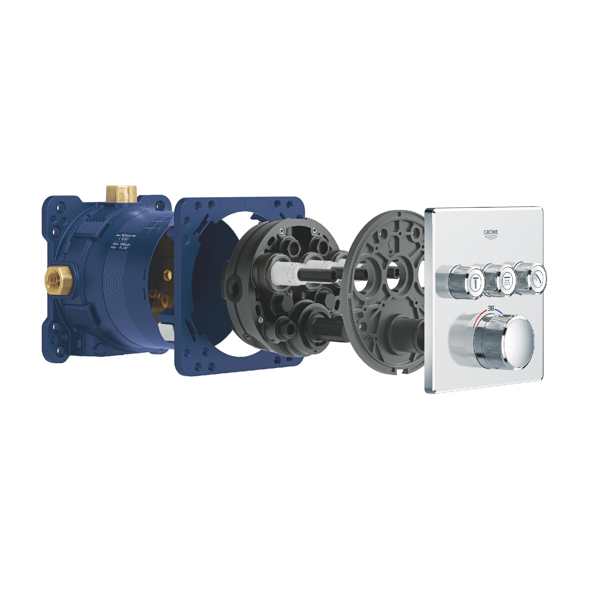 GROHE Grohtherm SmartControl- Set de ducha con termostato (ducha de techo cuadrada 31cm, termostato empotrado con tres válvulas y teleducha formato stick con soporte), listo para instalar, cromo