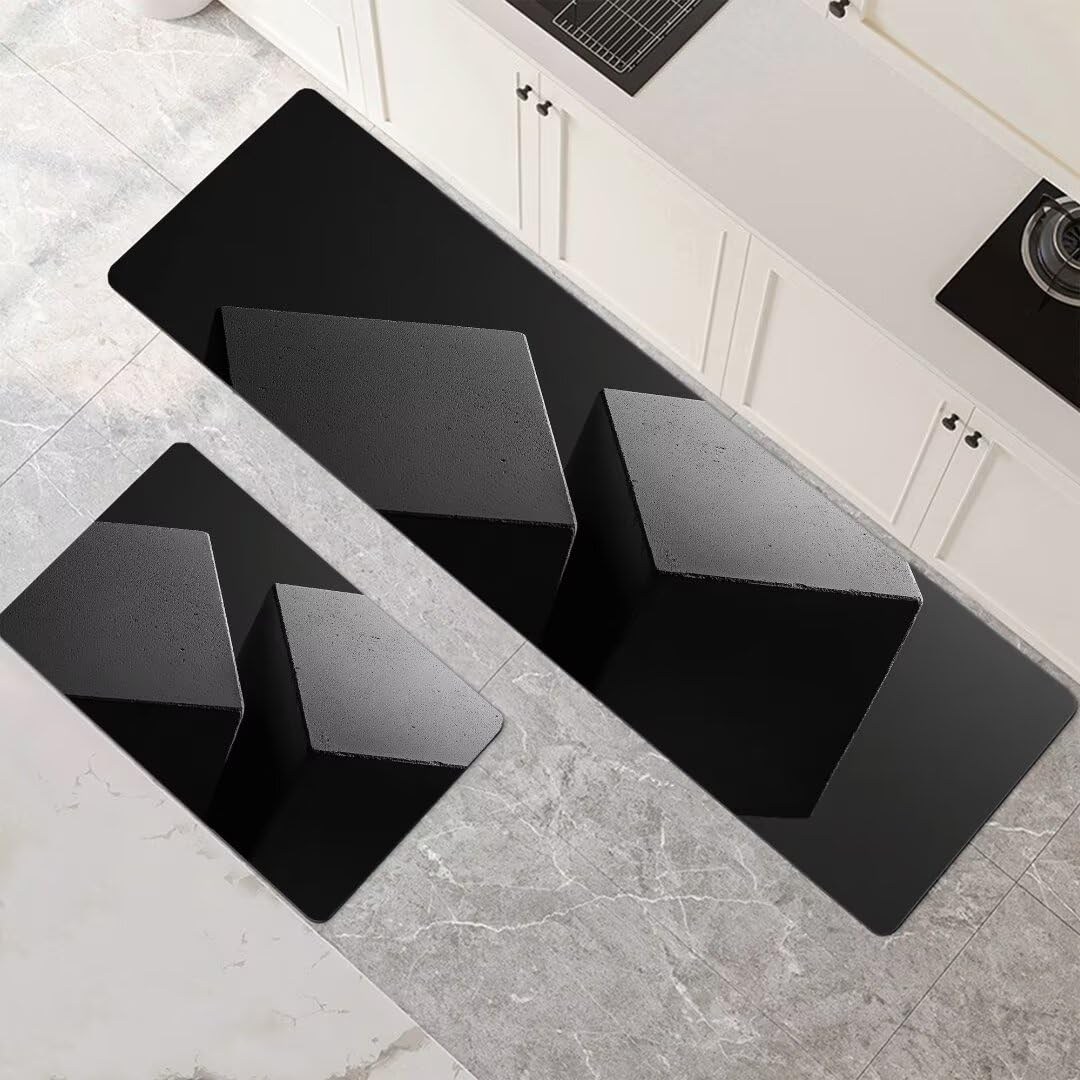 Alfombra cocina lavable antideslizante juego de 2 piezas súper absorbente negro