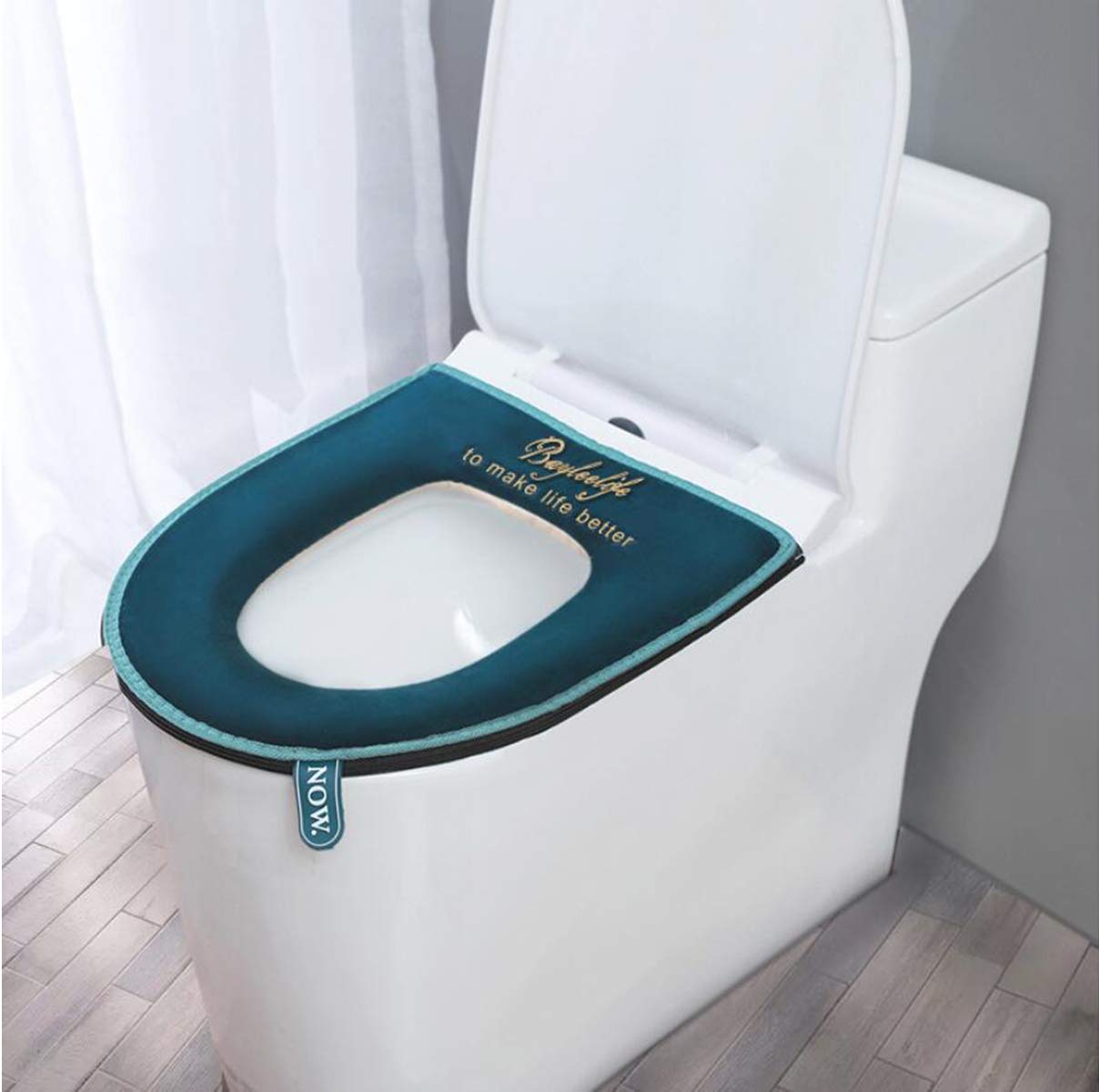 Xpoos Blue Universal Toilet Seat Cushion,Toilet Seat Cover Set,Zipper Waterproof Toilet Seat Cover Pads,Antibacterial Luxury Toilets Warm Toilet Seat Mat,Washable (Blue)