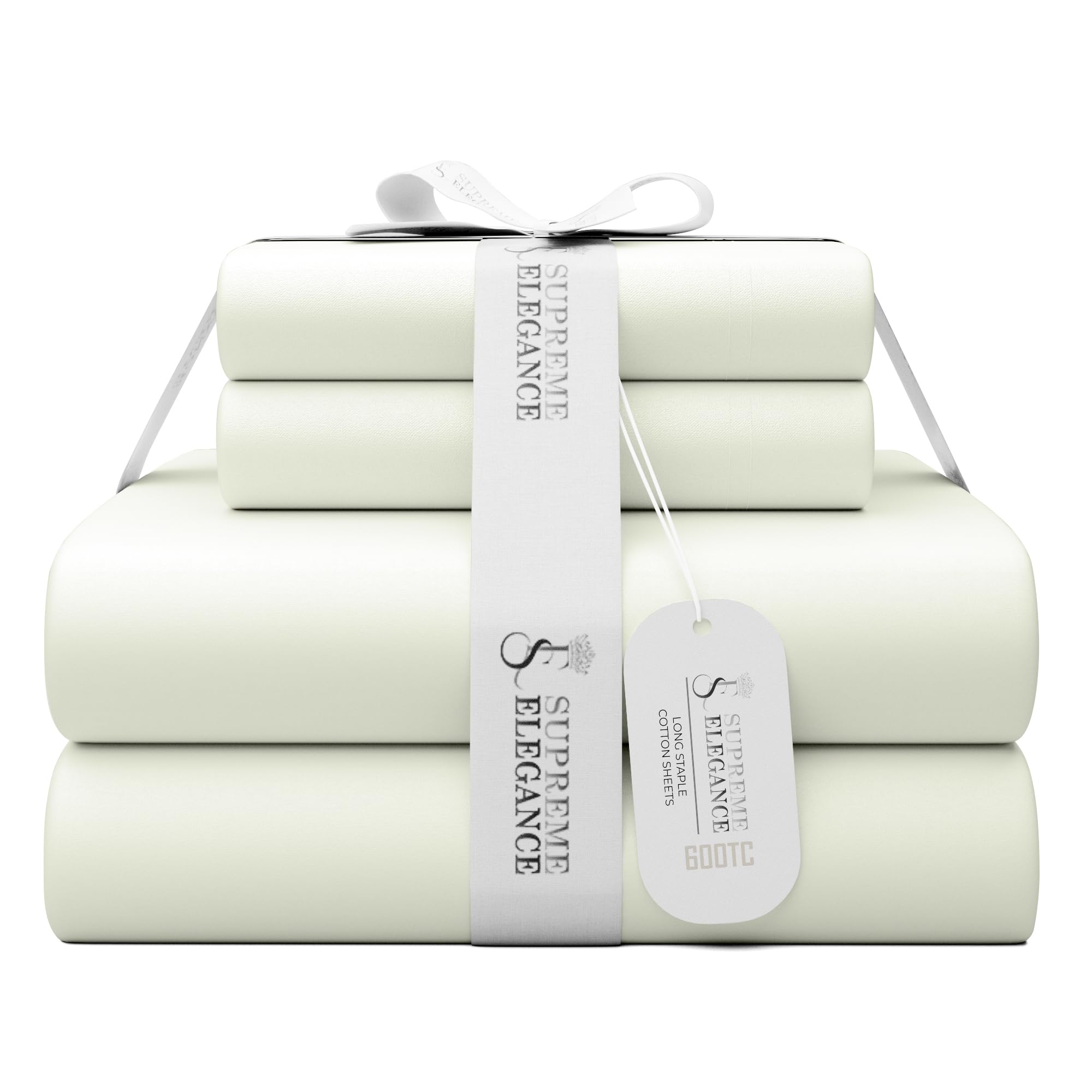 100 Cotton Ivory Bed Sheet Set Full Size 600 Thread Count - Wrinkle-Resistant 4pc Ultra-Soft Silky Sateen Sheets