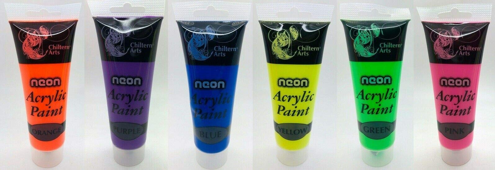 6 Pack Acrylic NEON Paint Assorted Color Chiltern Arts Craft Artist Painter Tube