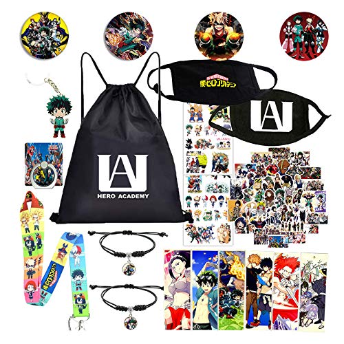 My Hero Academia Merch Anime Merch Set Including My Hero Academia Face Mask Drawstring Bag Bracelet Tattoo Stickers Laptop Stickers Button Pin Lanyard Book Mark Keychain Phone Ring