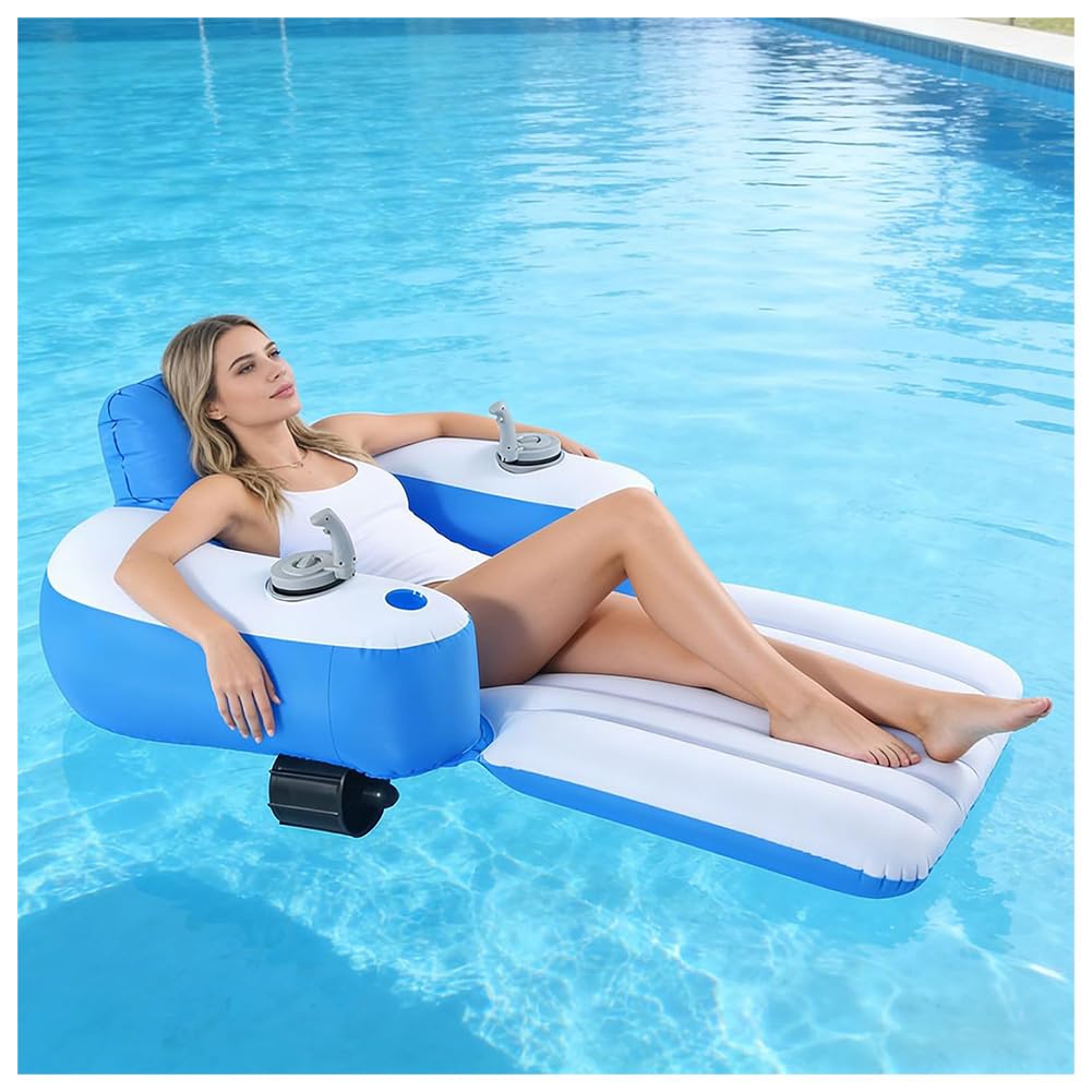 Silla Hinchable Motorizada para Piscina, Tumbona Flotante EléCtrica con HéLices, Balsa FáCil De Usar para Adultos, Flotador Motorizado para Adultos