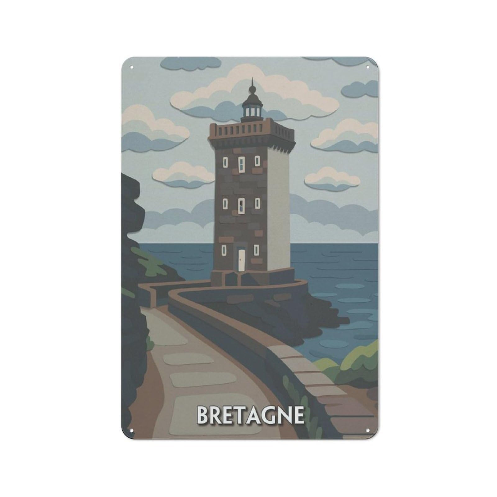 Junmoney Style Bretagne Lighthouse Paper Cutout Illustration Tin Sign 30X20cm, Vintage Home Bar Decor For Cafe, Pub, Workshop Or Home Bar, For Relaxed Wall Styling