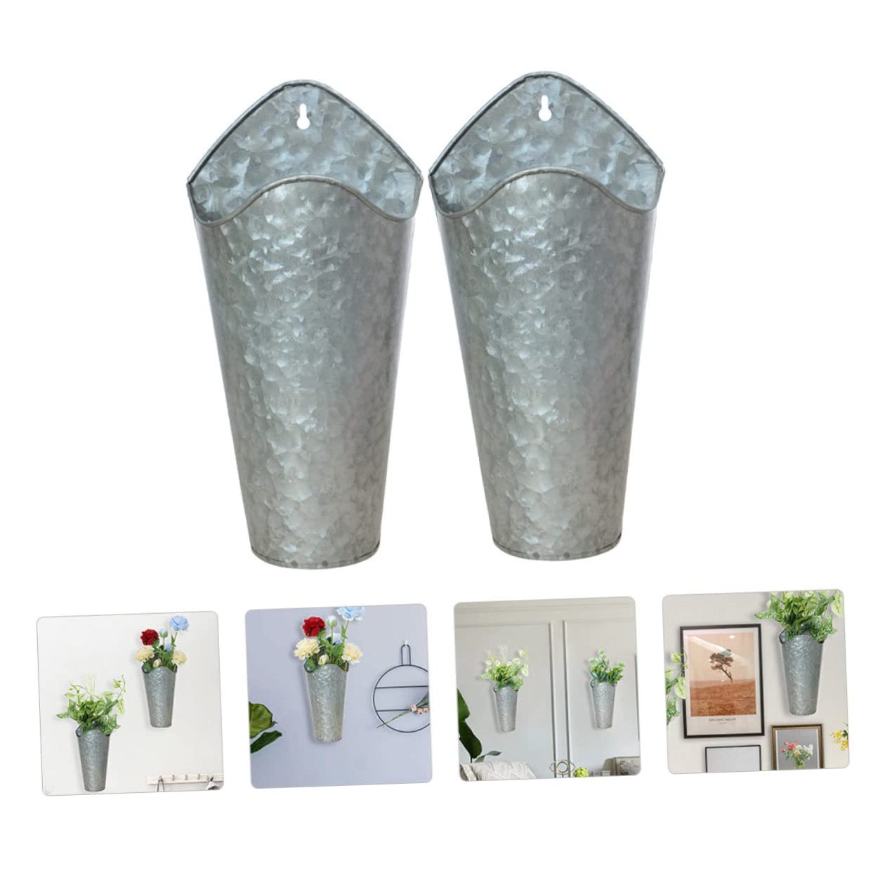 Sosoport Plant Pots Indoor Flower Pot Plant Vases Galvanized Wall Planter Flower Holder Iron Flowerpots Green Vase Decor Holder