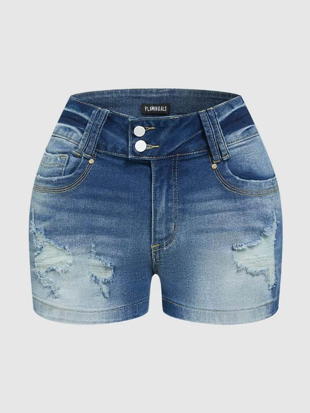 Flamingals Women's Butt Lifting Ripped Sexy High Waist Denim Shorts Summer Casual Raw Hem Wash Jeans Shorts - Image 5