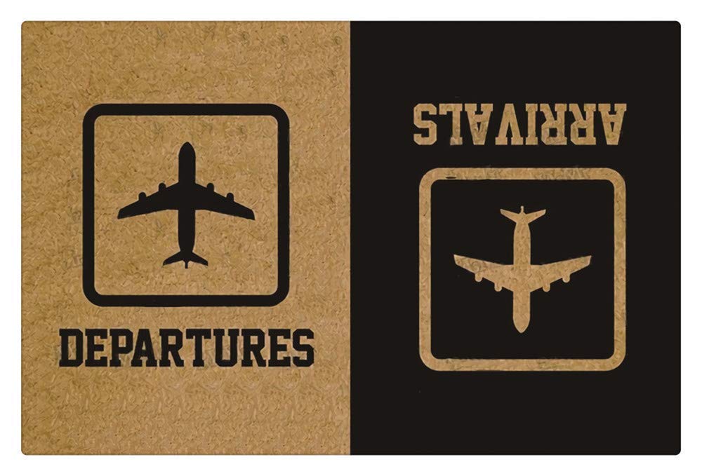 flys LIS HOME Aircraft Doormat,Departures Arrivals Aircraft Triangle Door Mat, Universal Door Mat - Non-Slip, Durable and Washable - Entrance Outdoor and Indoor Welcome Mat,Black Brown