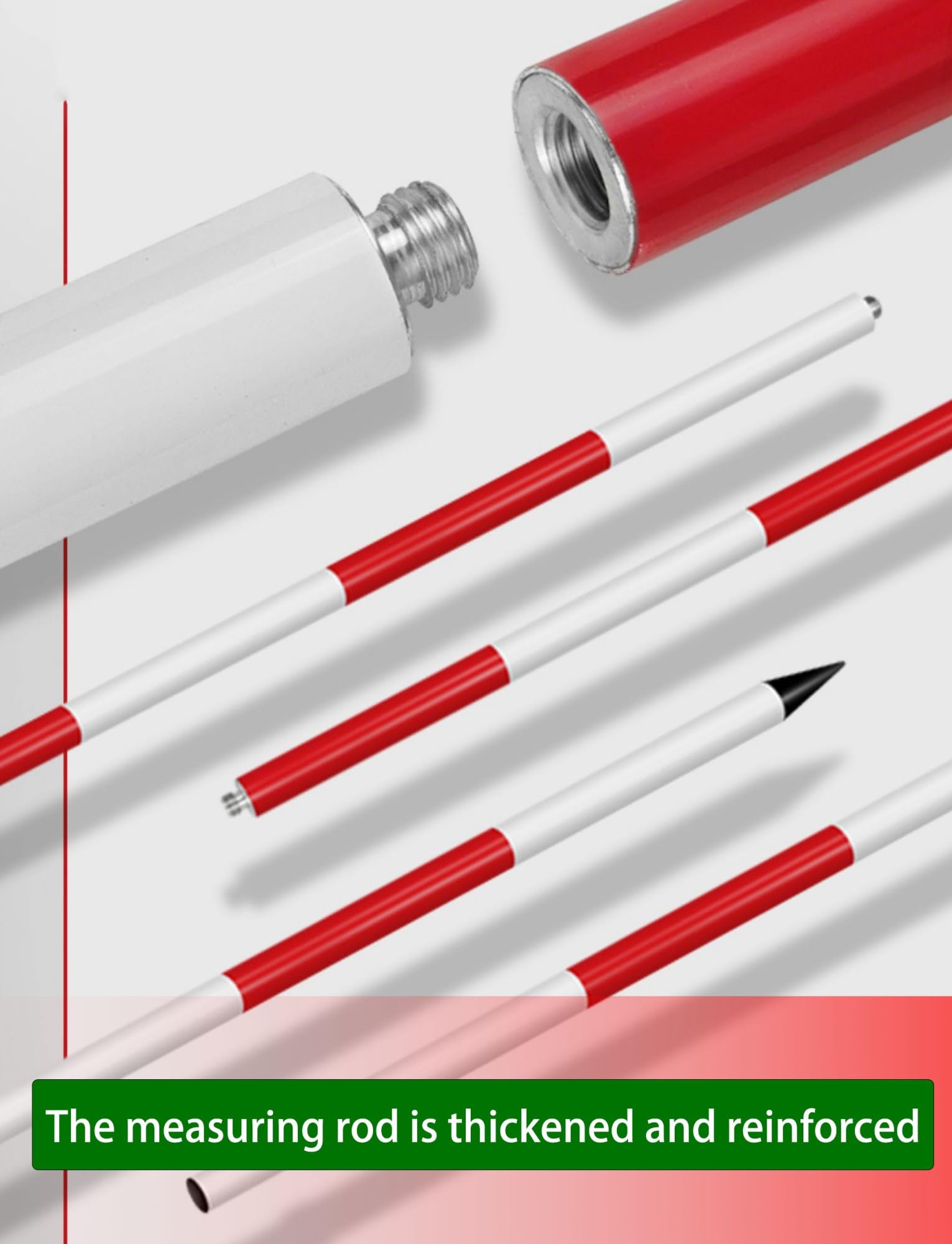 Vara de Aluminio para agrimensura, Poste de Marcado Rojo, mira de medición de 2/3/5 Metros para agrimensura, medición de Profundidad, construcción y cartografía de terrenos (3 Metros/9,9 pie