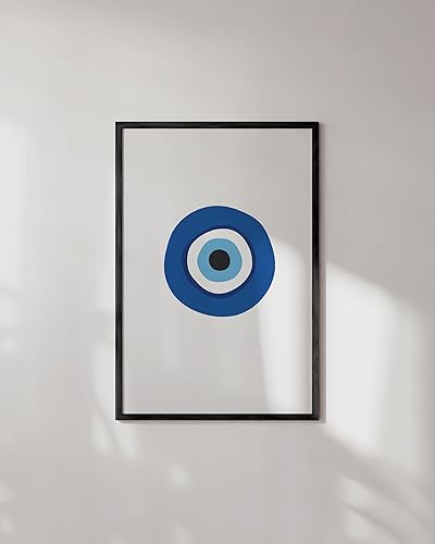 Vista 213 de HAUS AND HUES Evil Eye Decor - Navy Blue Wall Art, Evil Eye Wall Decor, Mykonos Artwork, Evil Eyes Print, Big Eyes Painting Print, Evil Eye Poster