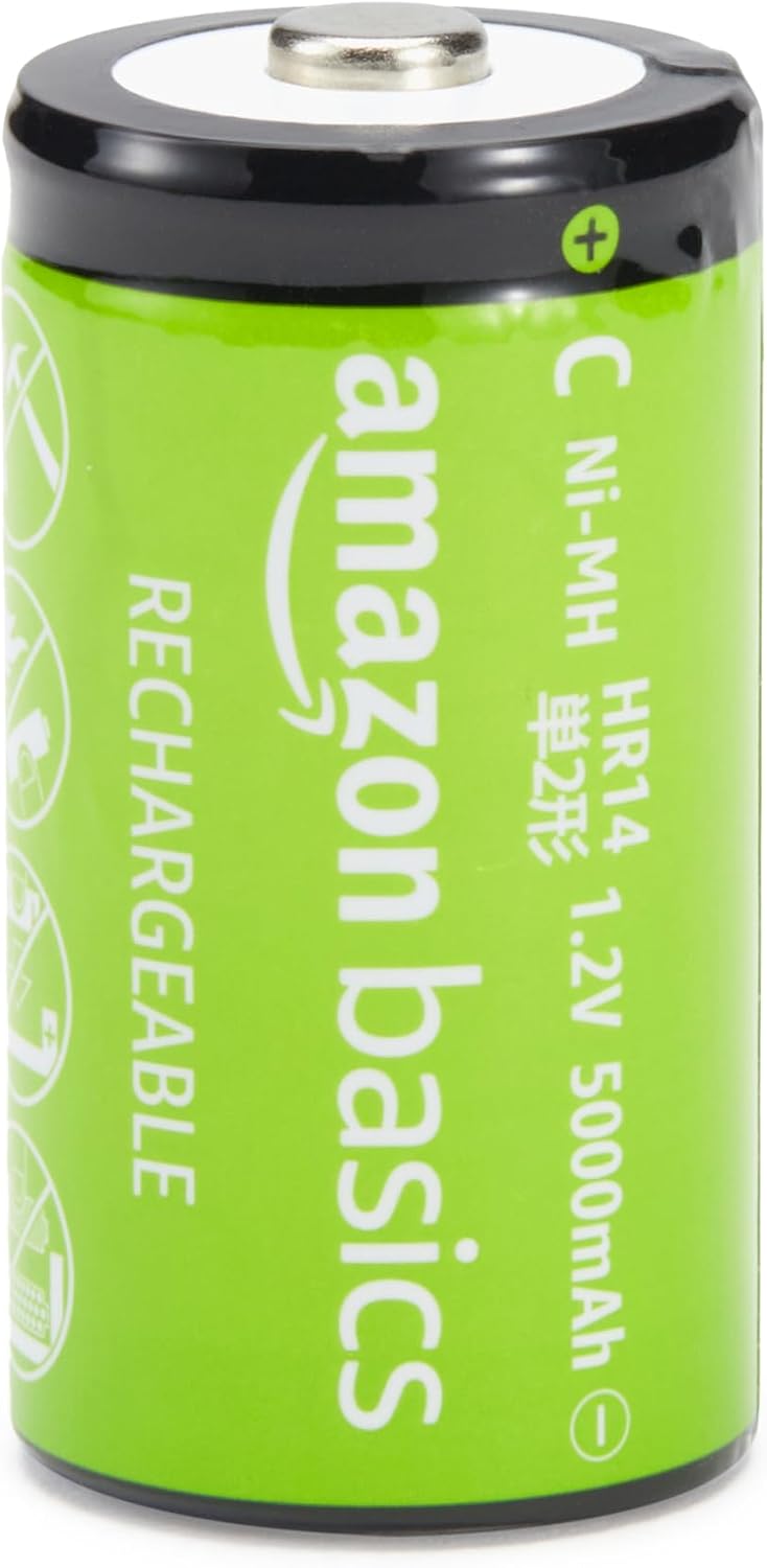 Amazon Basics 8-Pack Rechargeable C Cell NiMH Batteries, 5000 mAh, Pre-Charged, Low Self Discharge, Recharge up to 1000x Times