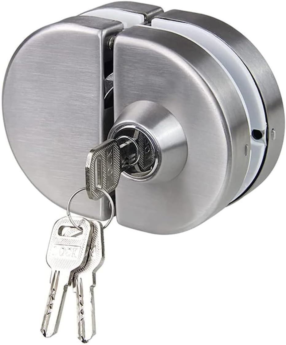 HELIMIX® Premium Stainless Steel Glass to Glass Door Lock with Computerised Brass Keys, Double Swing Hinged Frameless Push Sliding Gate Lock with 3 Keys