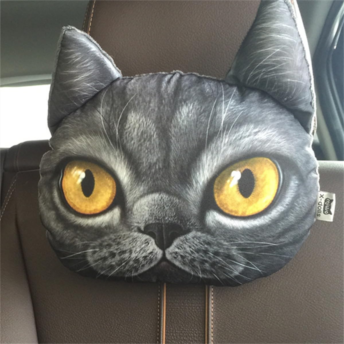 GROGG 3D Shaped Car Headrest Pillow Cute Pet Car Neck Pillow Animal Type Cat Funny Design Car Pillow for Nap Neck Pain Relief (A), Onesize