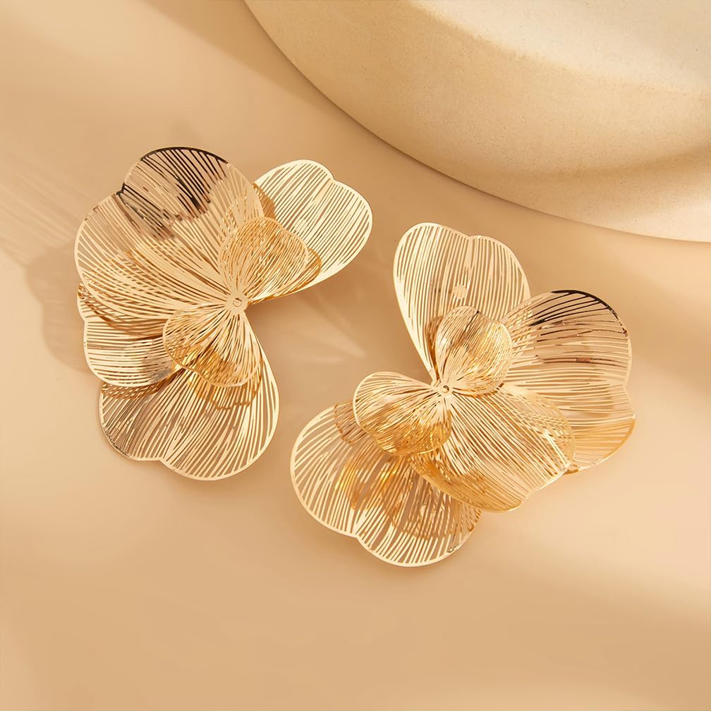 Gold Large Flower Dangle Earrings for Women Vintage Big Ginkgo Leaf Statement Silver Earring Trendy Oversized Floral Punk Jewelry Hip Hop Accessories - Image 5