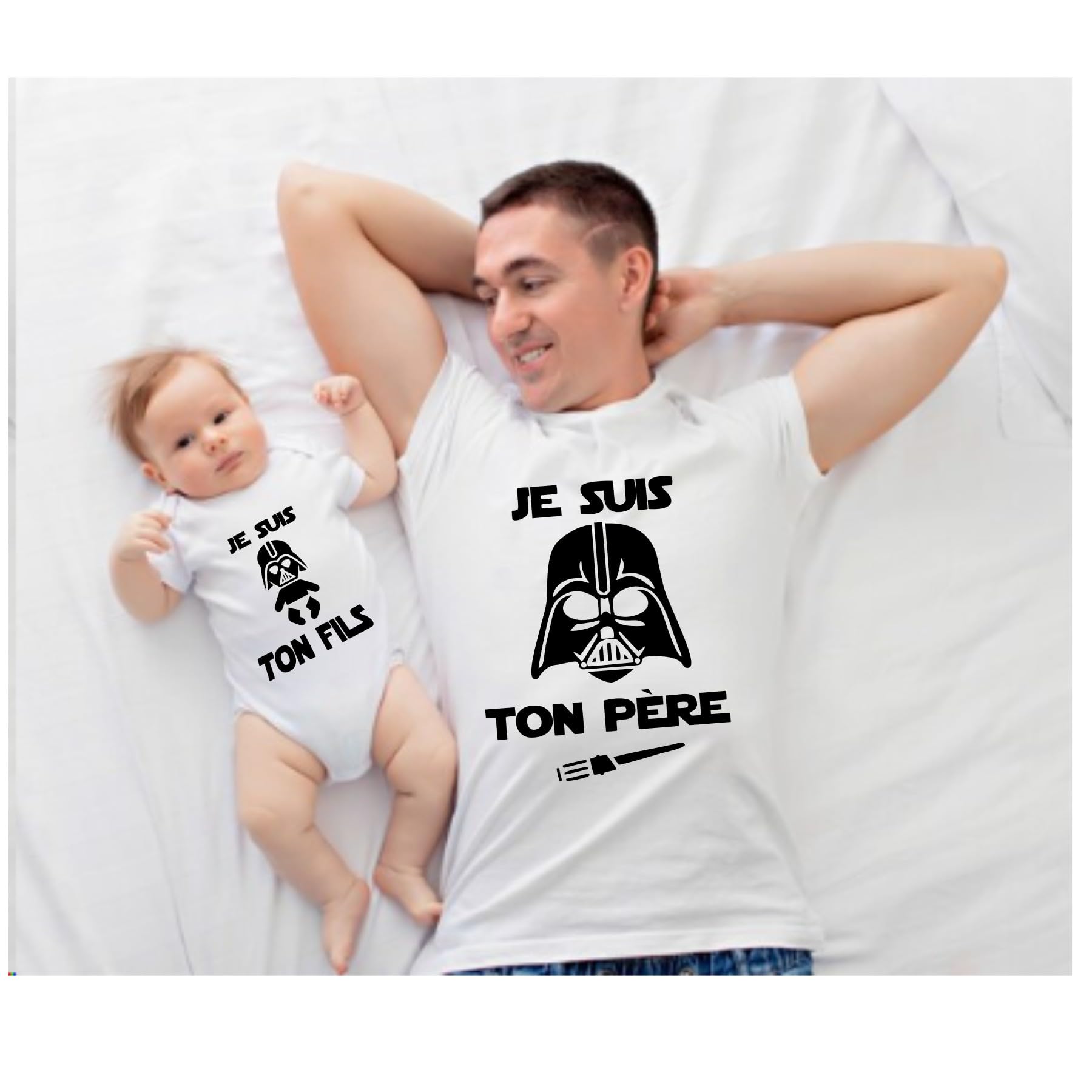 Duo Tee shirts Papa et Enfant Personnalisés – Père/Fils – Cadeau Fête des Pères, Naissance, Père et Fils/Fille, Noël, Anniversaire.