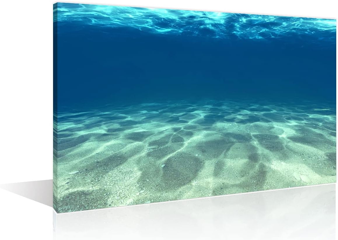 TISHIRON Wall Art Decor Blue Ocean Sea Poster Artworks Seaview Bottom View Beneath Surface Pictures Painting On Canvas Seascape for Home Office Decor(24X16in)