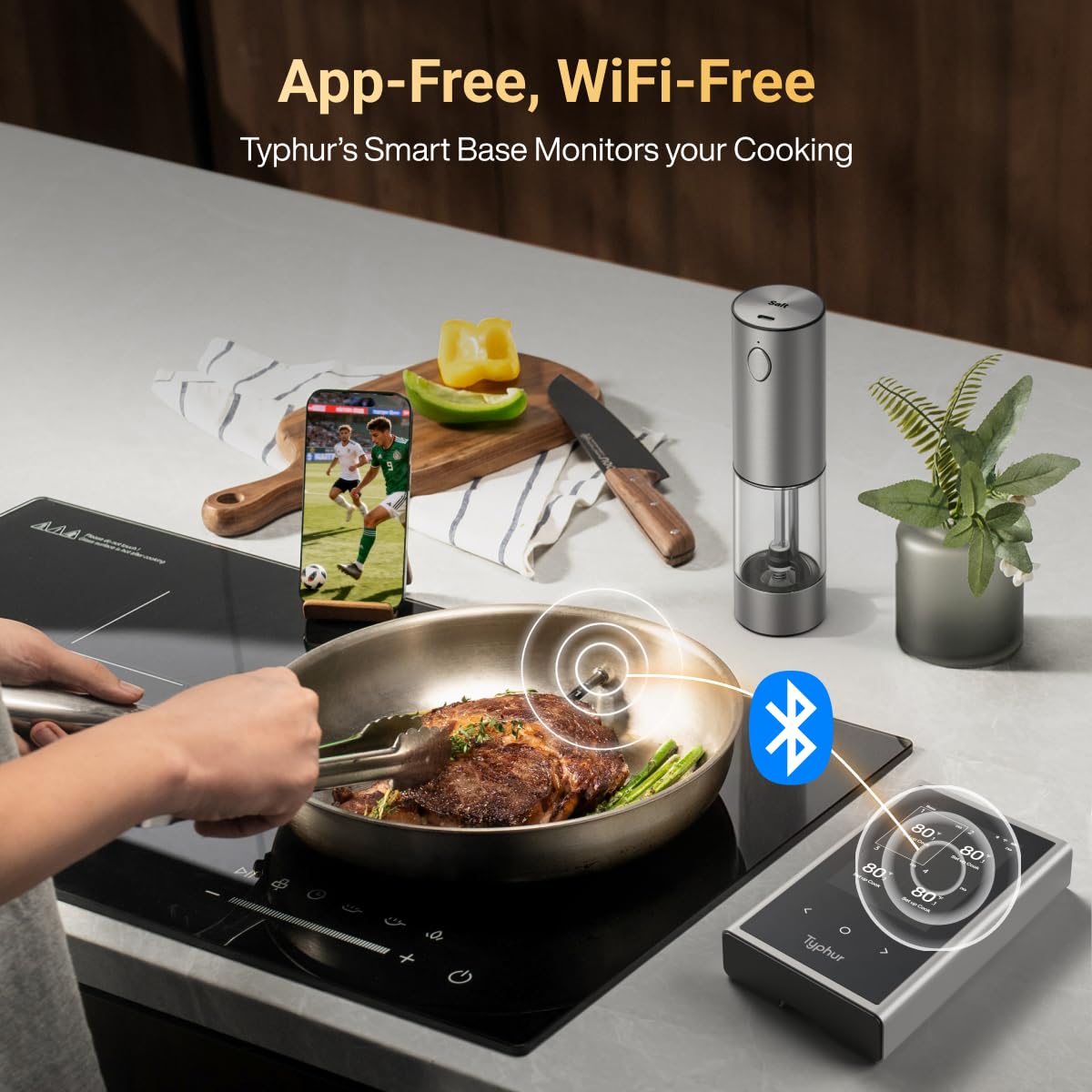Typhur Sync Kabelloses Quad Gen 2 Fleischthermometer | 4 Sonden | 6 Sensoren | WLAN und Bluetooth 5.3 | Wasserdicht (IPX8) | Für Grill, Smoker, Backofen und Küche