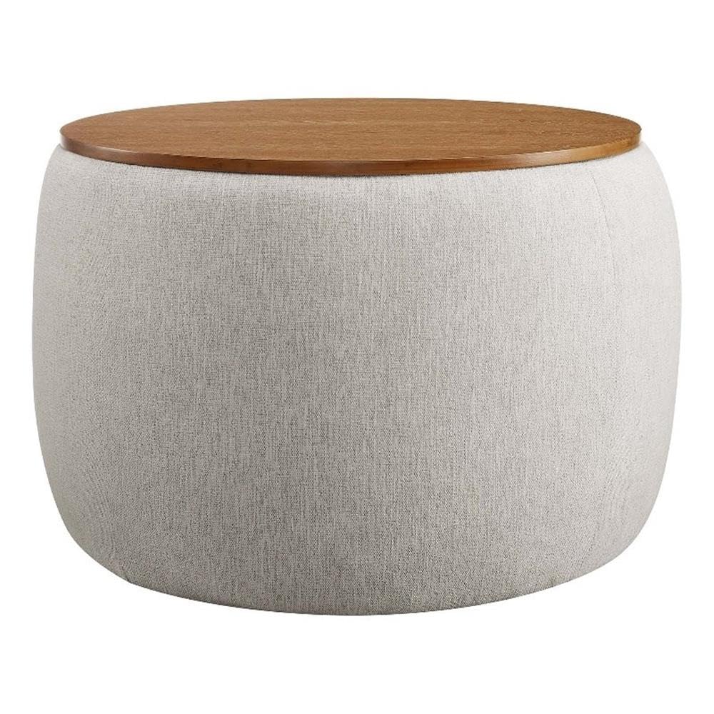 Modway Perla 26 Inch Round Storage Ottoman with Tray Lid in Ivory Fabric -Heathered Fabric Ottoman - Versatile Footrest - Woven Coffee Table - Side