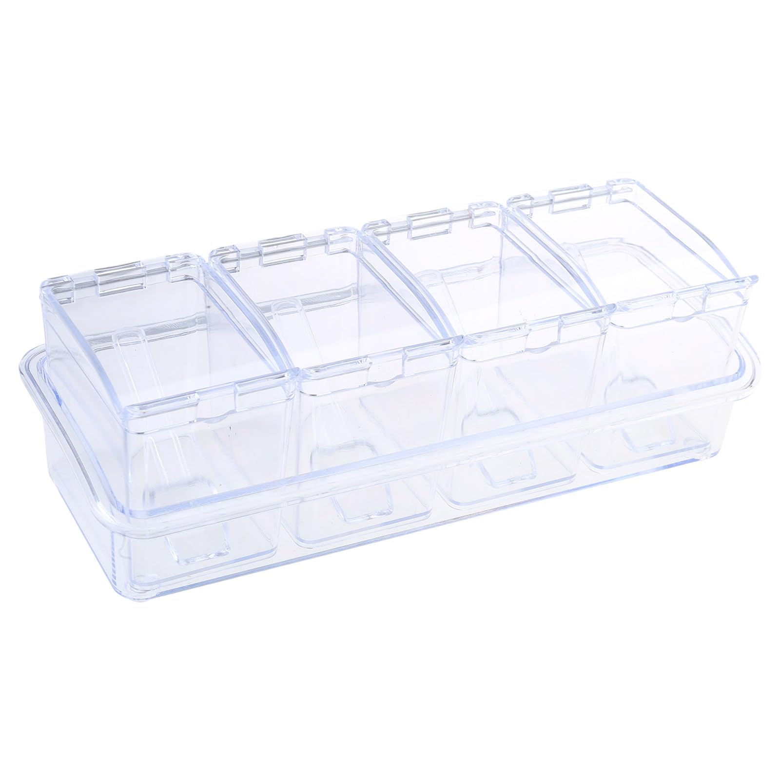 Tsophreniq Clear Seasoning Organizer Practical Spices Container with 4 Compartments Transparent Condiment Storage Box with Spoon Condiment Storage Container